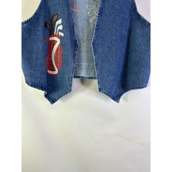 Vintage 90s One Size Golf Course Patchwork Denim Jean Vest Streetwear Whimsy - Picture 3 of 8